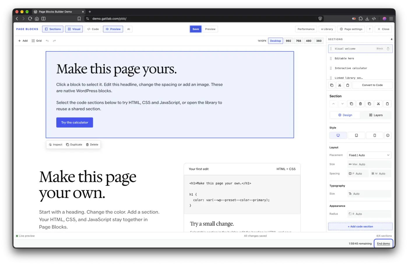 Page Blocks Builder 4: native visual editing