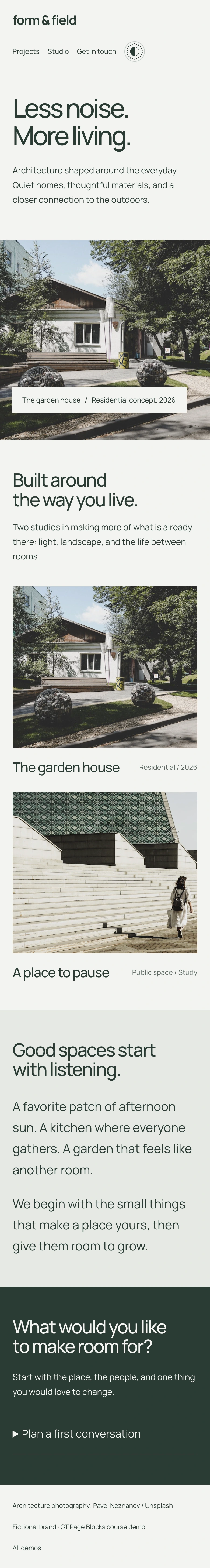 Form and Field architecture page in a narrow mobile layout.